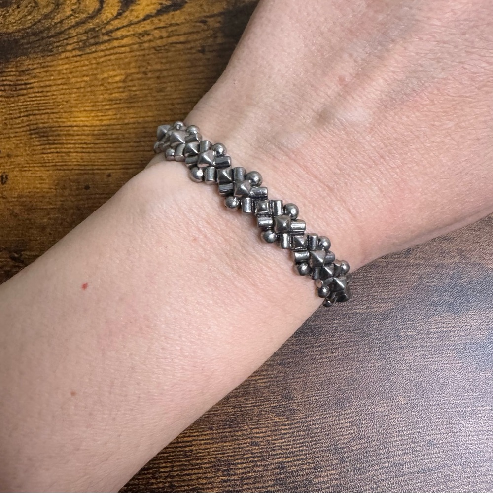 J. Crew Metal Bloom Cuff Bracelet Pewter Studded Brutalist Sculptural